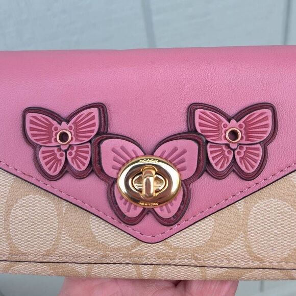 Coach Slim Envelope Wallet In Signature Canvas With Butterfly Appliques - Picture 3 of 9